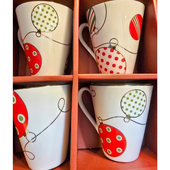 Lenox Merry & Bright Christmas Mugs Set of 12 Ornament Design Holiday China Cups - Picture 4 of 7